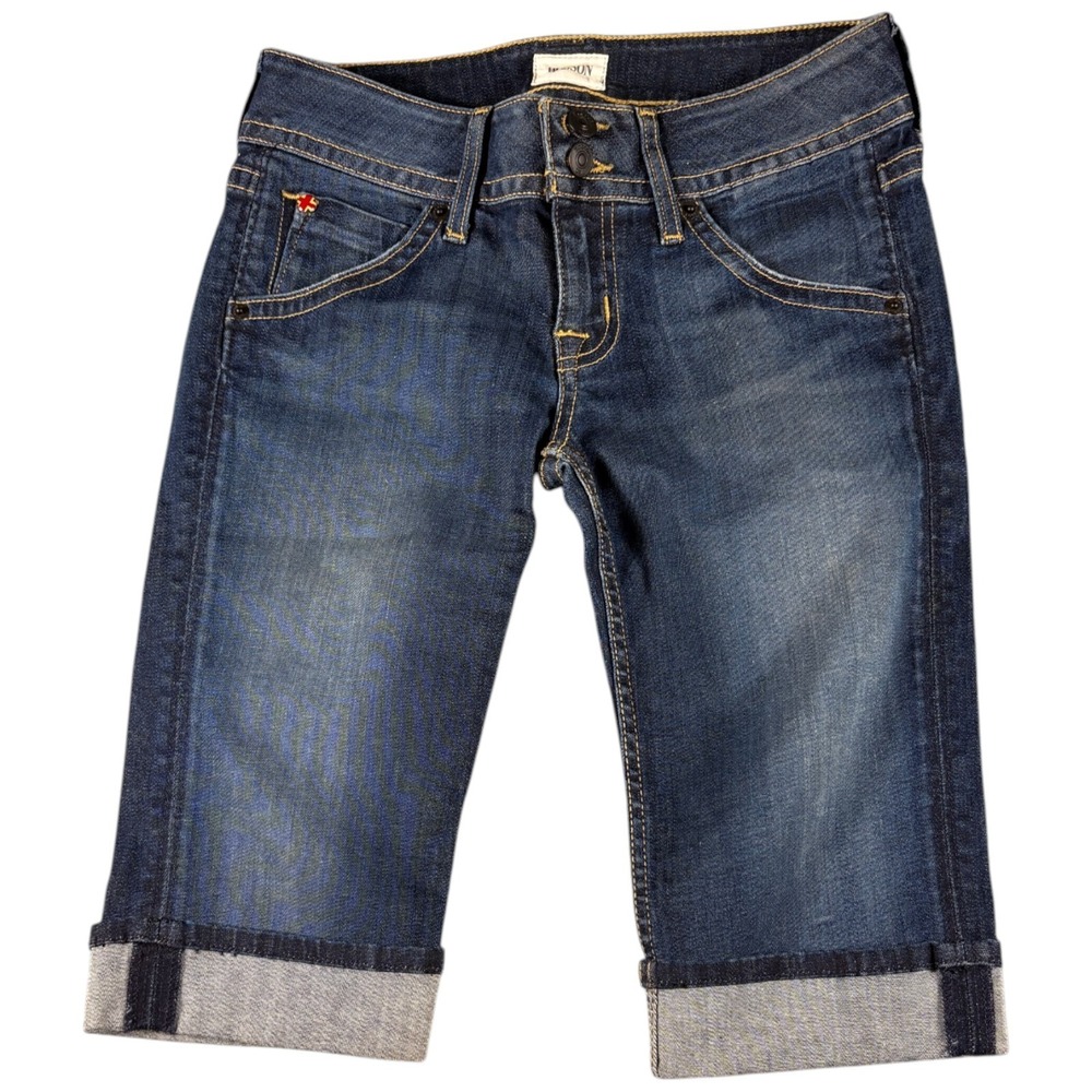Hudson Bermuda Shorts Womens 26 Blue Denim Dark Wash Mid Rise Stretch Cuffed Hem